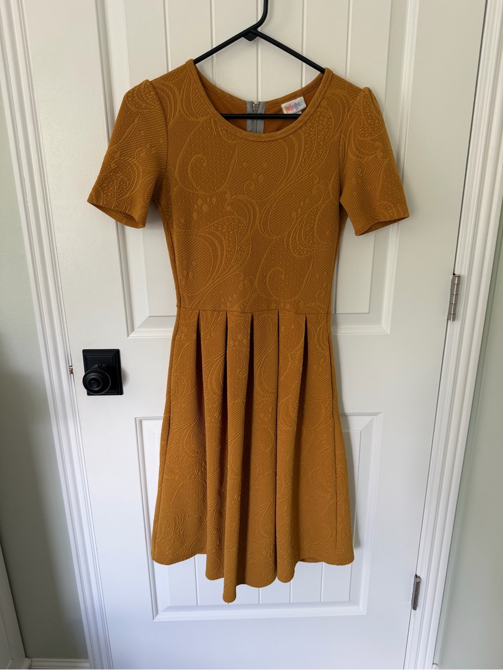 LuLaRoe Mustard Textured Fit-and-Flare Short Sleeve Dress